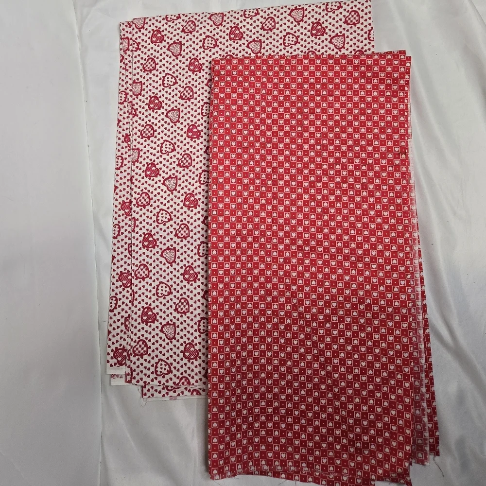 VINTAGE Valentine's Day heart print red and white fabric 4+ yards